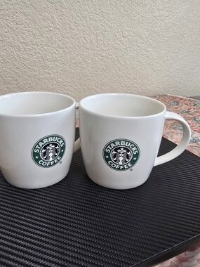 Starbucks White Ceramic Coffee Mug with Green Logo - Set of 2